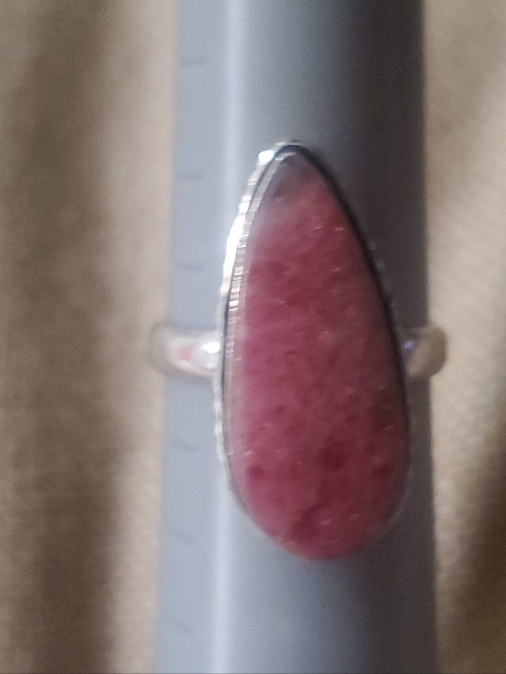 Natural Strawbery Quartz Ring Silver Plated Teardrop StTement Ring Size 9 Boho